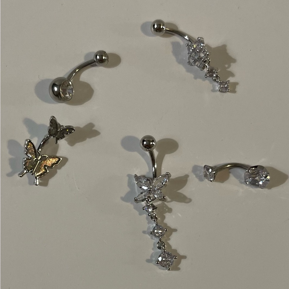 NEW 5 PIECE SILVER BELLY RINGS